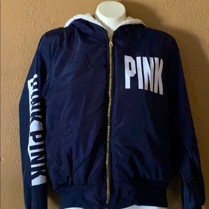 PINK Sherpa Hooded Bomber Jacket